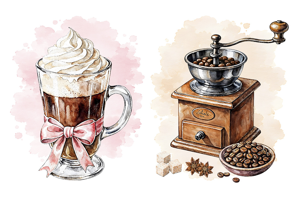 Watercolor Coffee Clipart (46), a Food Illustration by Iryna Denysova (Photo 8 of 8)