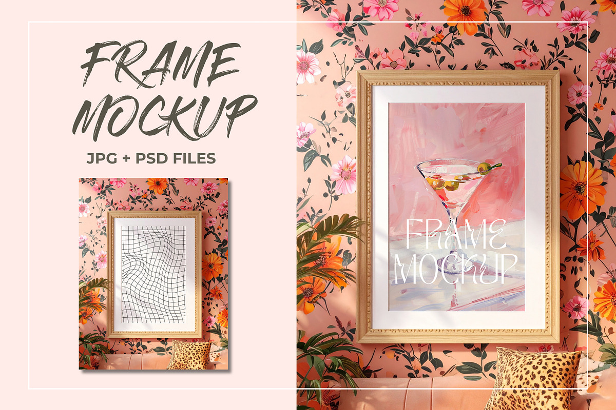 Frame Mockup PSD Coral Floral Wall, a Mockup by Honey Island Studio (Photo 1 of 3)
