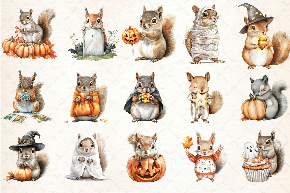 Cute Halloween Squirrels Clipart, an Illustration by Rose Art (Photo 2 of 7)