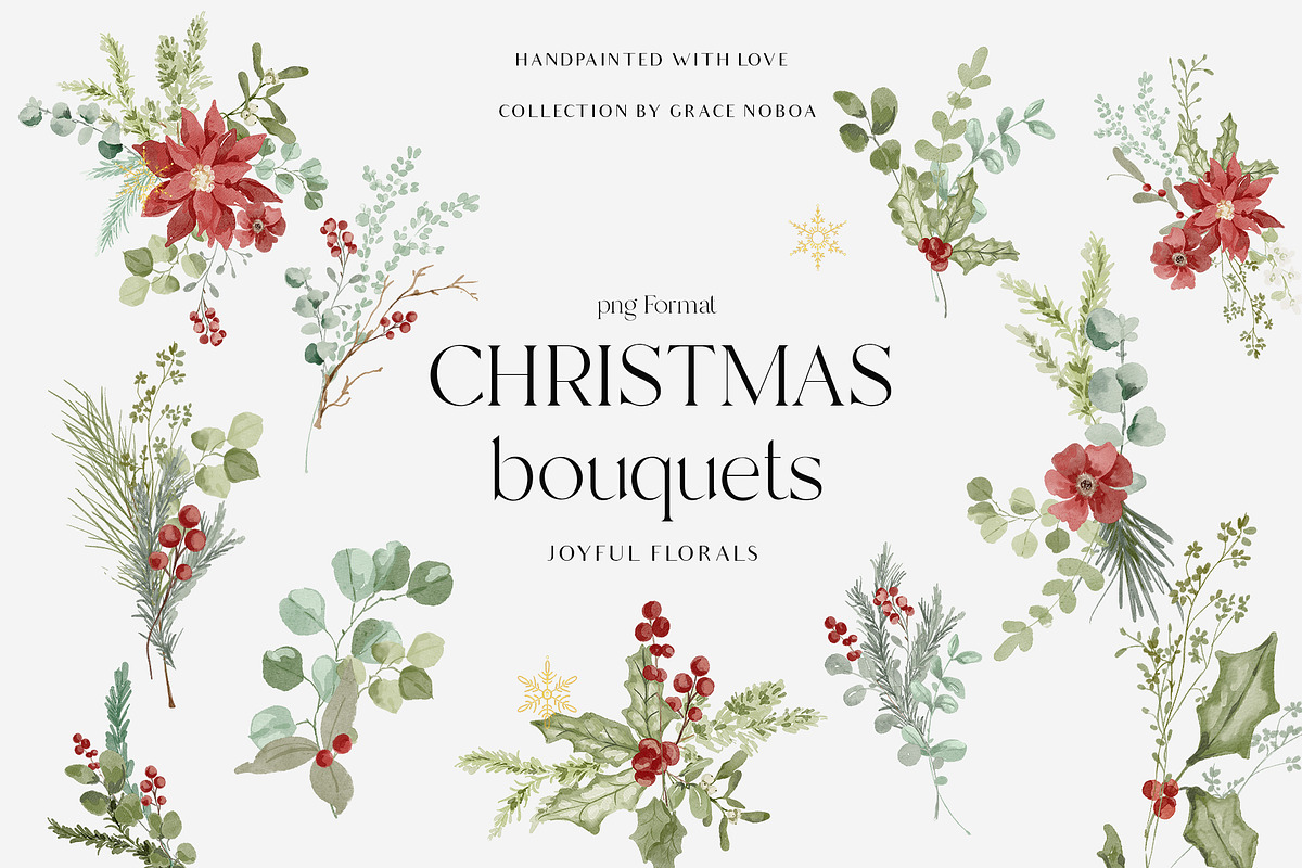 Christmas Floral watercolor graphics, a Decorative Illustration by Grace Noboa Illustrations (Photo 8 of 15)