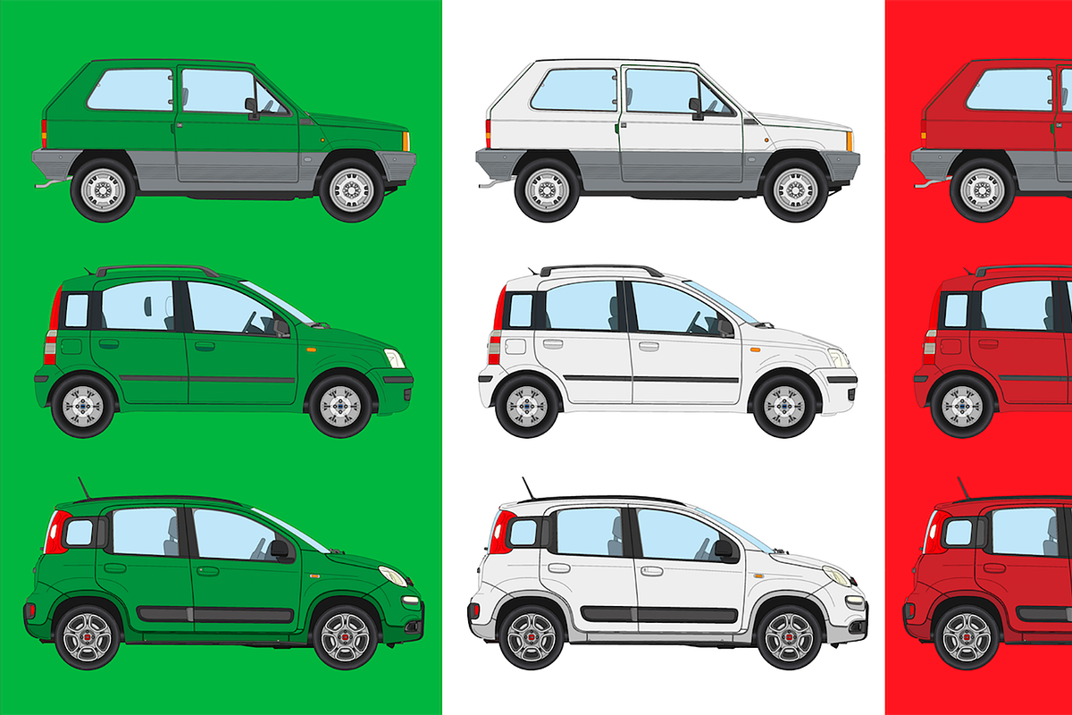 Italian flag with various Fiat Panda, a Transportation Illustration by frizio (Photo 1 of 4)