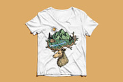 mountain view and deer in nature, an Animal Illustration by gunaonedesign (Thumbnail 4 of 4)