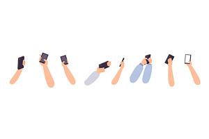 Hands holding smartphones, different, a Technology Illustration by Valerie Bodnar