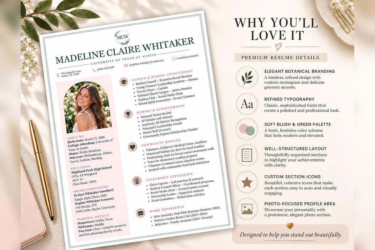 Sorority Rush Resume Canva Template, a Resume Template by Moeen (Photo 7 of 8)