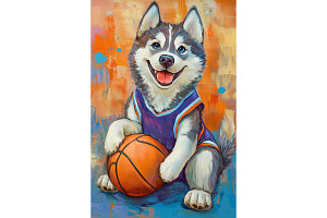 Sporty Siberian Husky Basketball Art