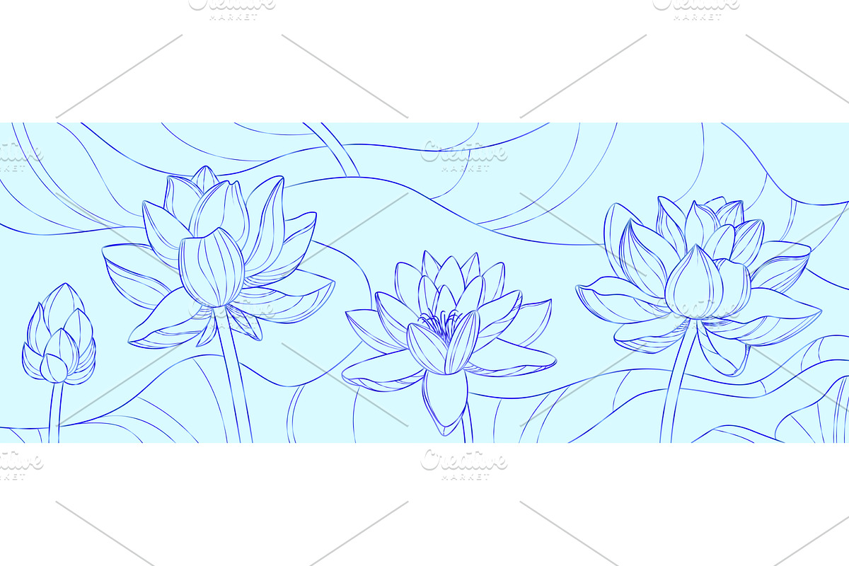 Blue lotus line drawings with, an Object Illustration by art PVP - market