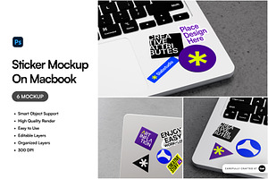 Sticker Mockup On Macbook, a Merchandise Mockup by SLAB! Design