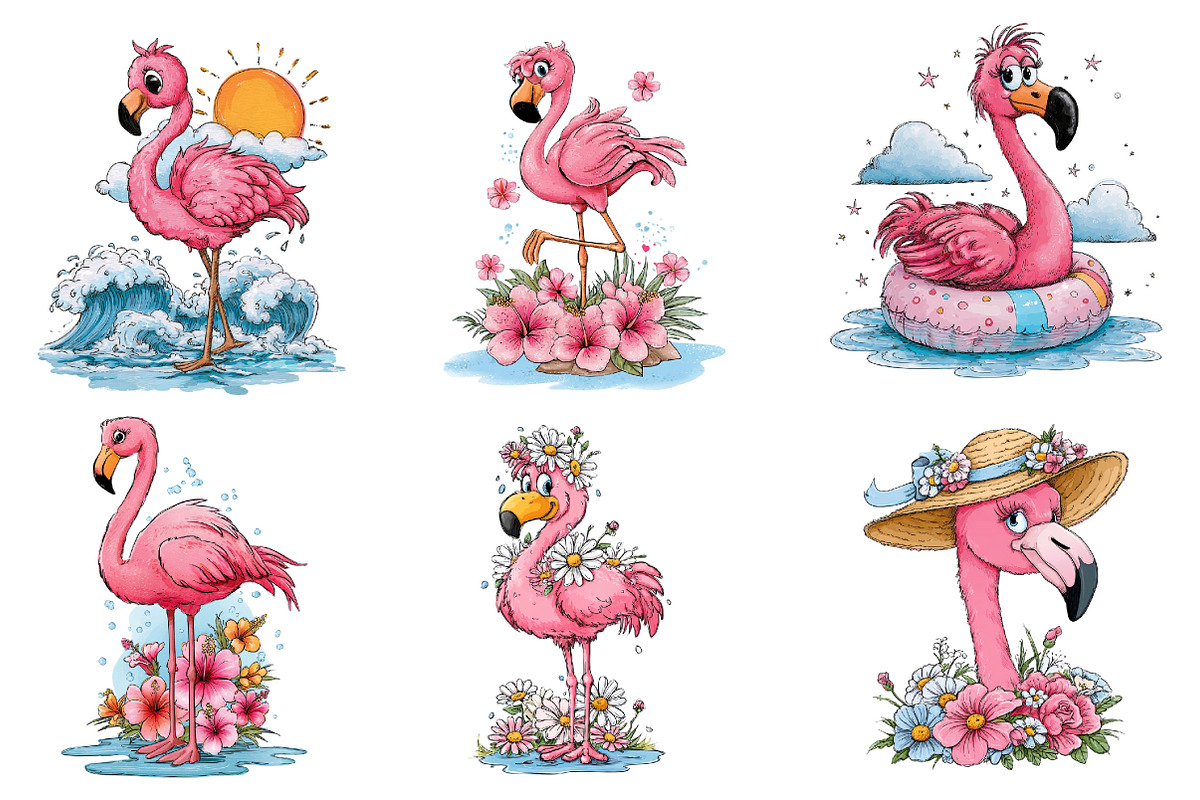 Watercolor Summer Flamingo Clipart, an Illustration by Dream Creation (Photo 2 of 7)