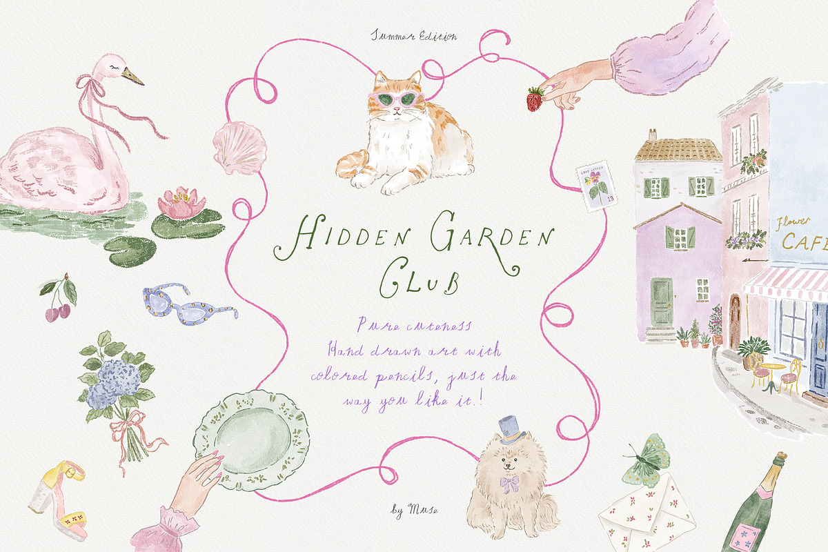 Hidden Garden Club Summer Clipart, a Decorative Illustration by Muse Artist (Photo 1 of 16)