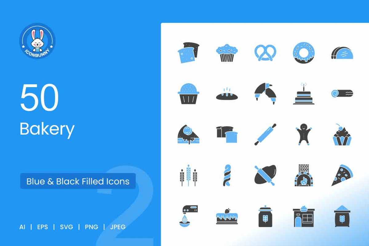 50 Bakery Blue & Black Icons, an Icon by IconBunny (Photo 1 of 2)