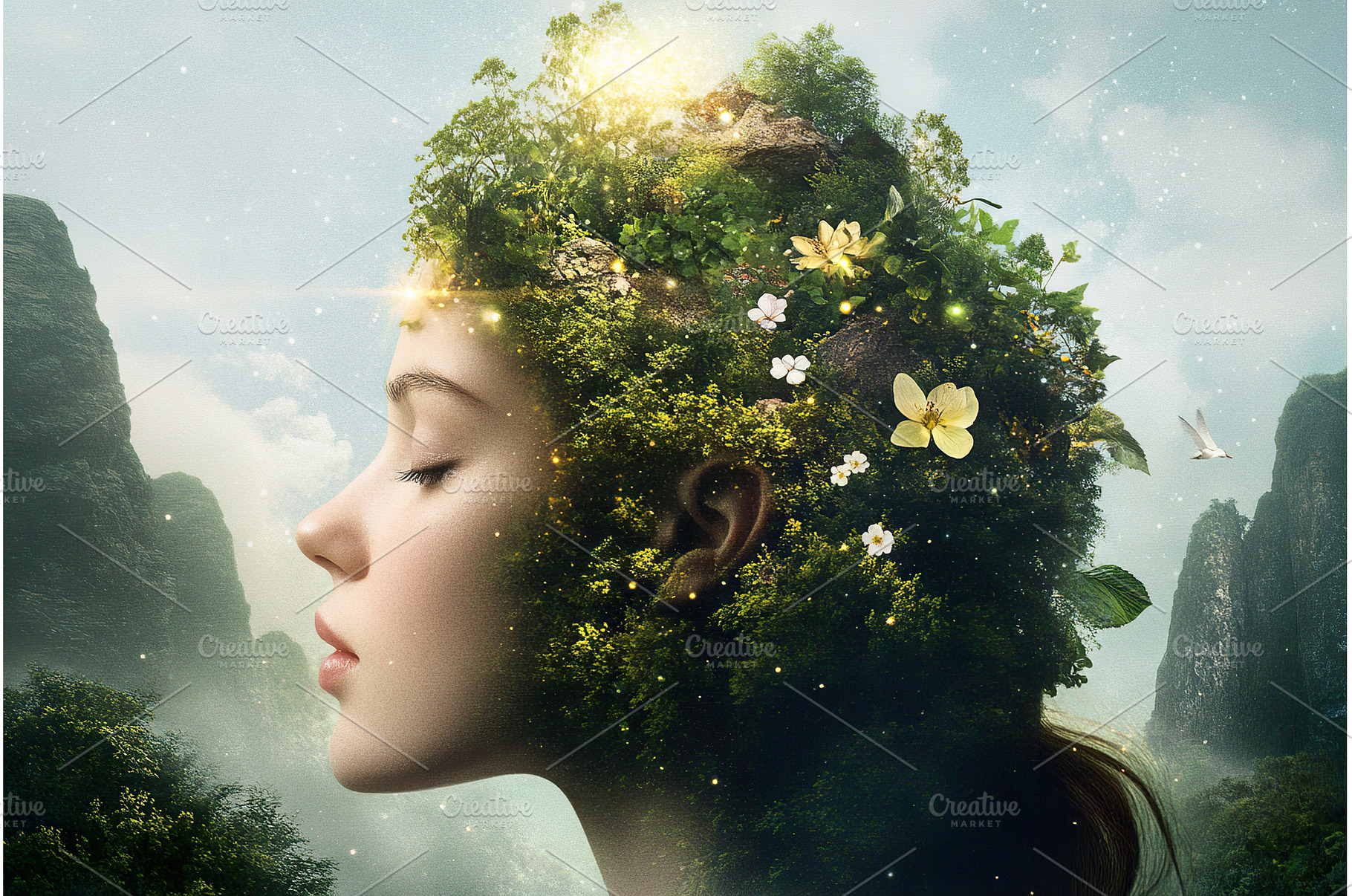 Woman Profile with Forest Canopy and, a Nature Photo by Lermont51