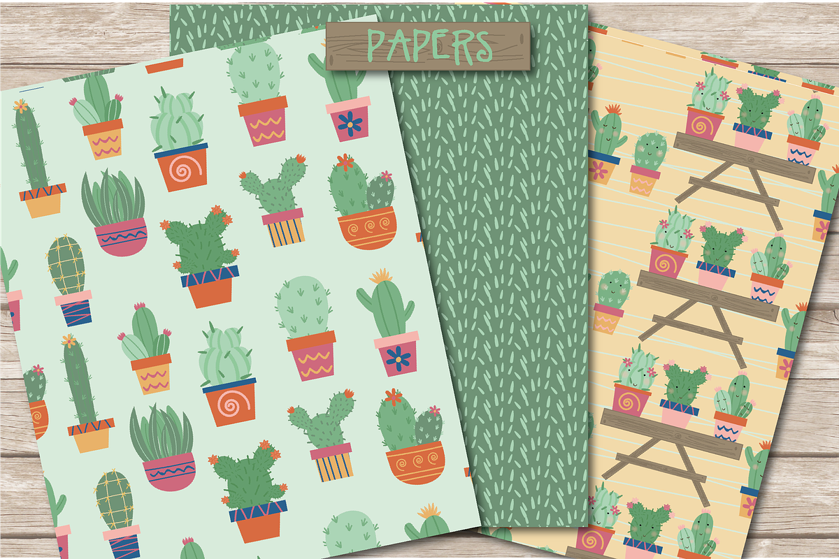 Cute cactus paper, a Pattern Graphic by Poppymoondesign (Photo 2 of 5)