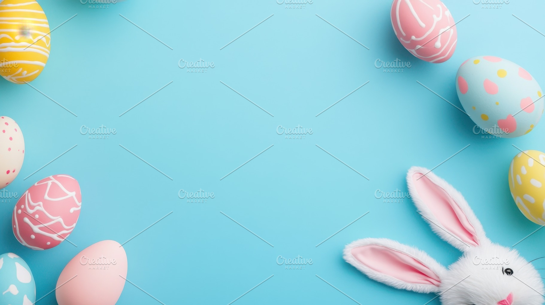 Easter decor on blue backdrop, a Photo by Beautiful things
