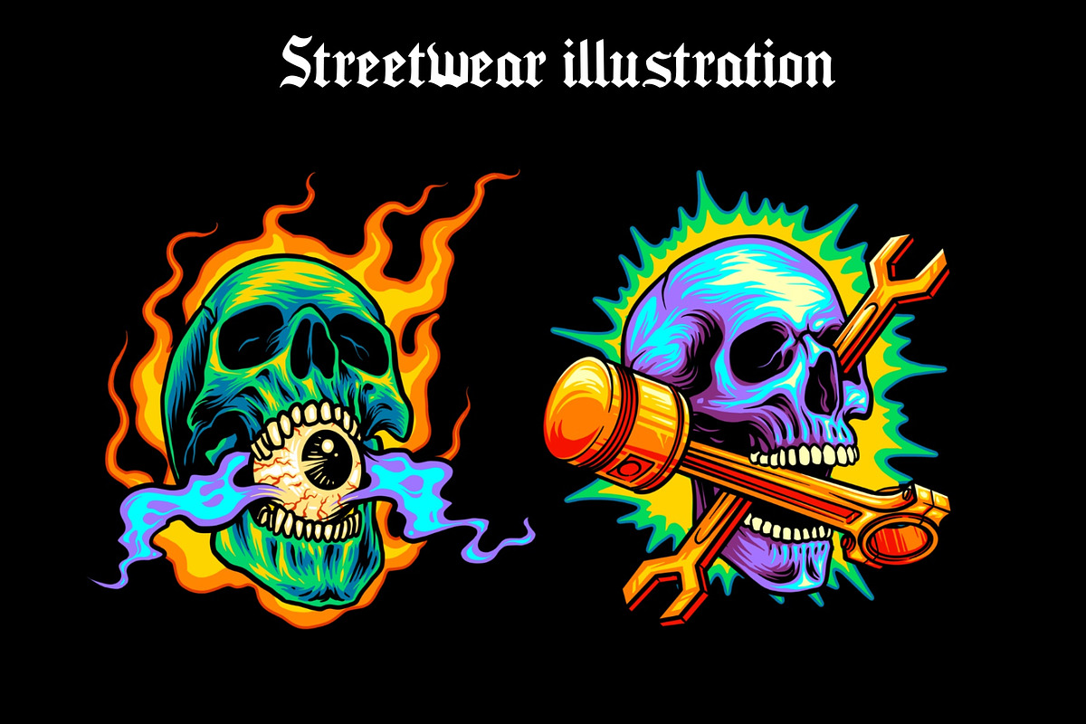 Streetwear Skull Illustration Bundle, an Object Illustration by METI (Photo 3 of 6)