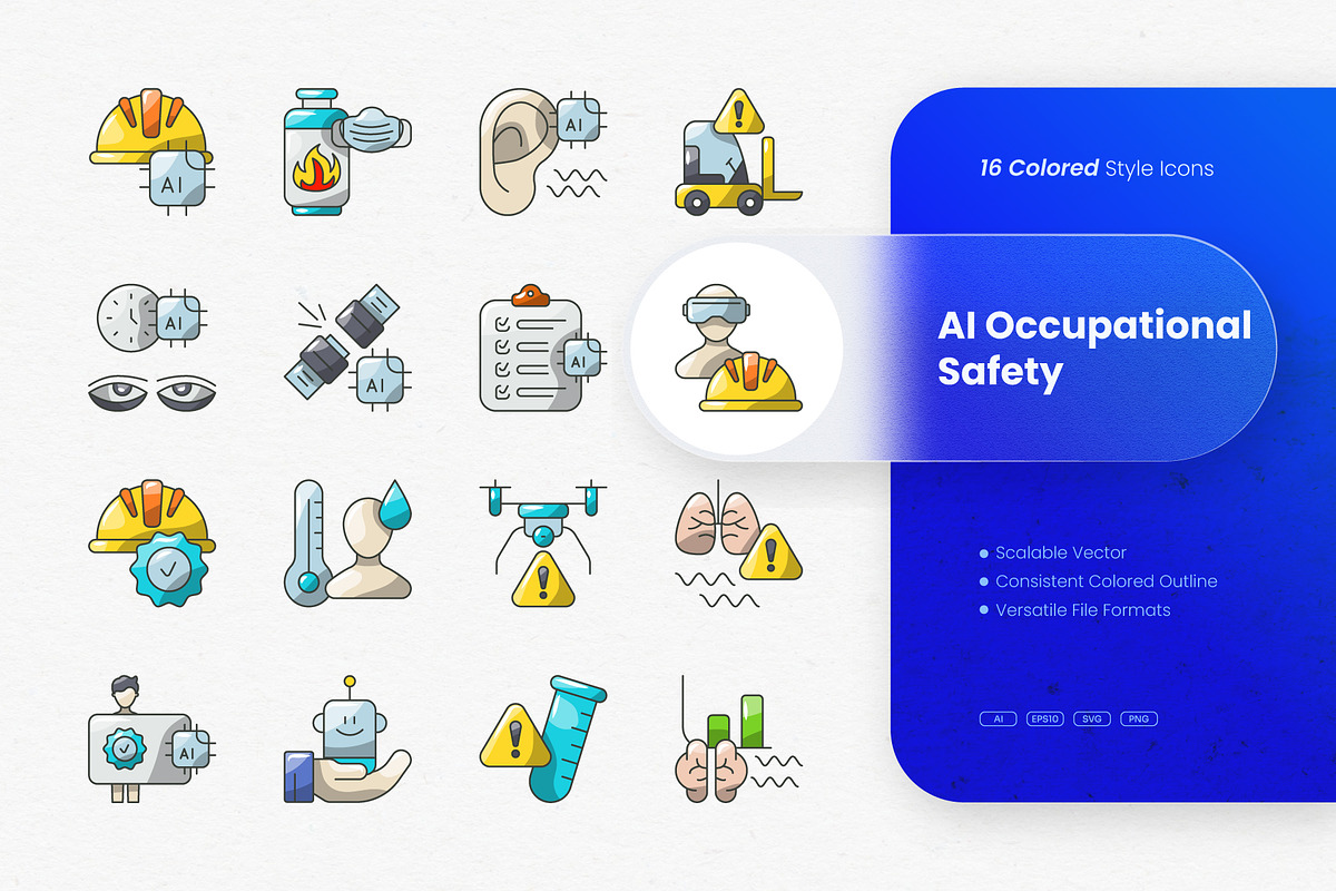 AI Occupational Safety Colored Icons, an Outline Icon by cidcud_graphic
