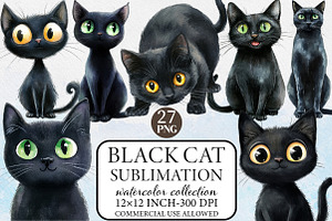 Black Cat Clipart Sublimation, an Illustration by Libby Wishes