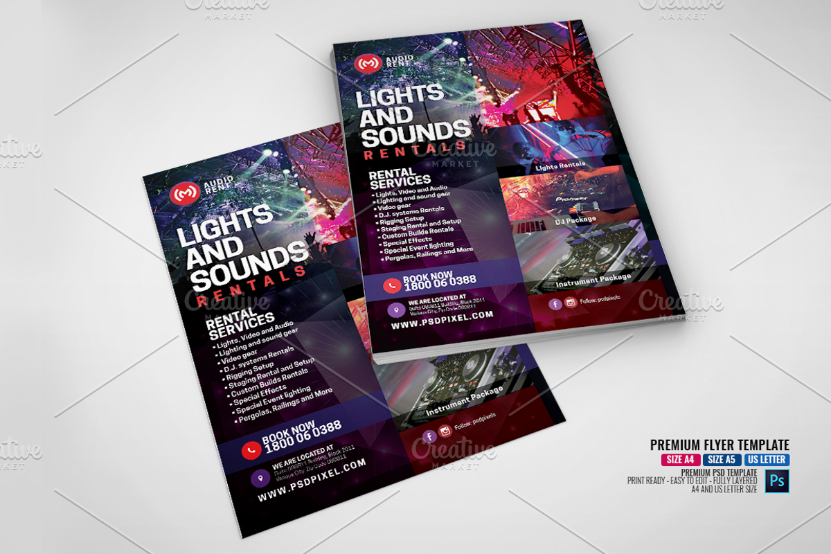 Audio Video and Lighting Rentals, a Flyer Template by PSDPixel