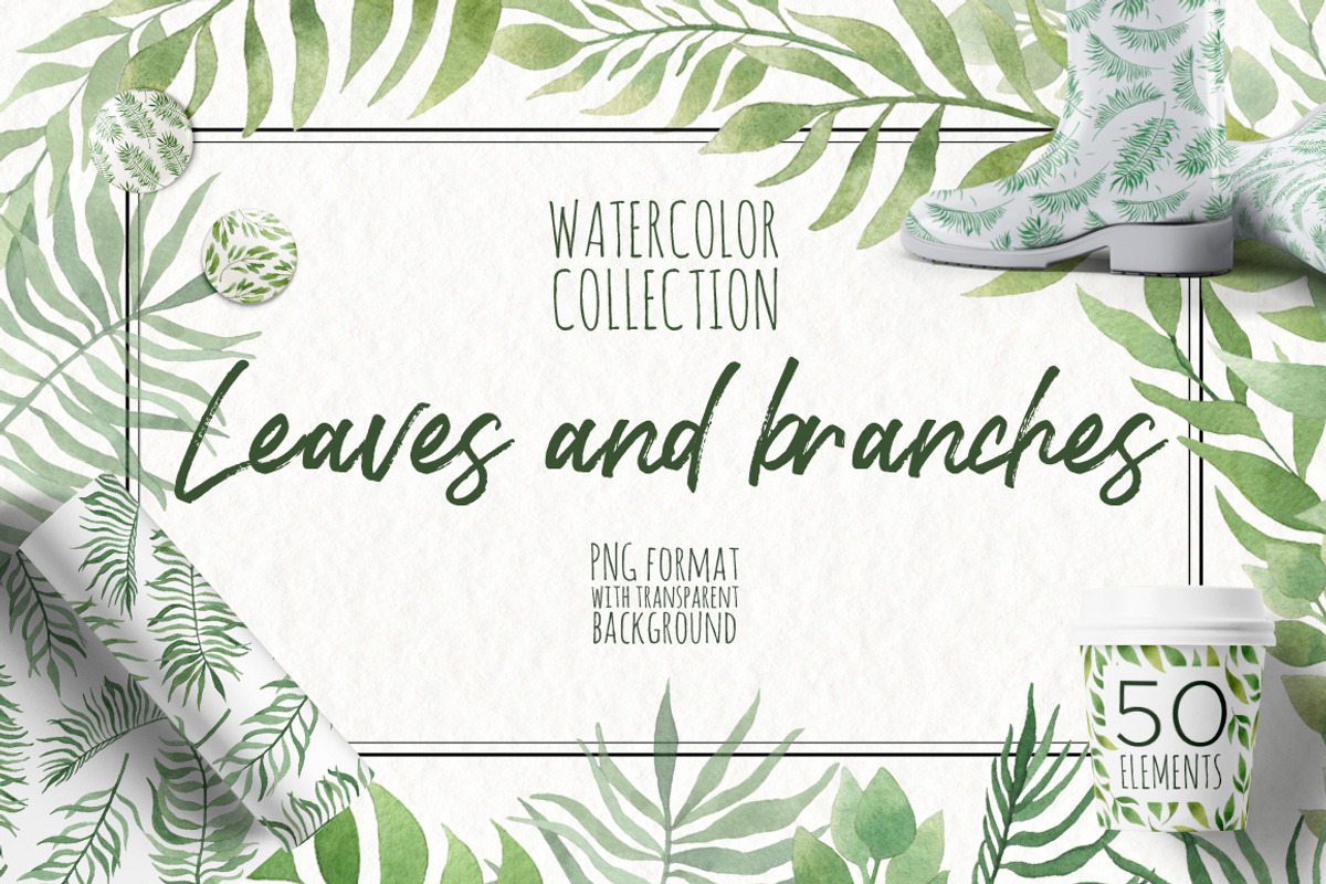 Watercolor Leaves and branches, a Decorative Illustration by Moonflora (Photo 1 of 6)