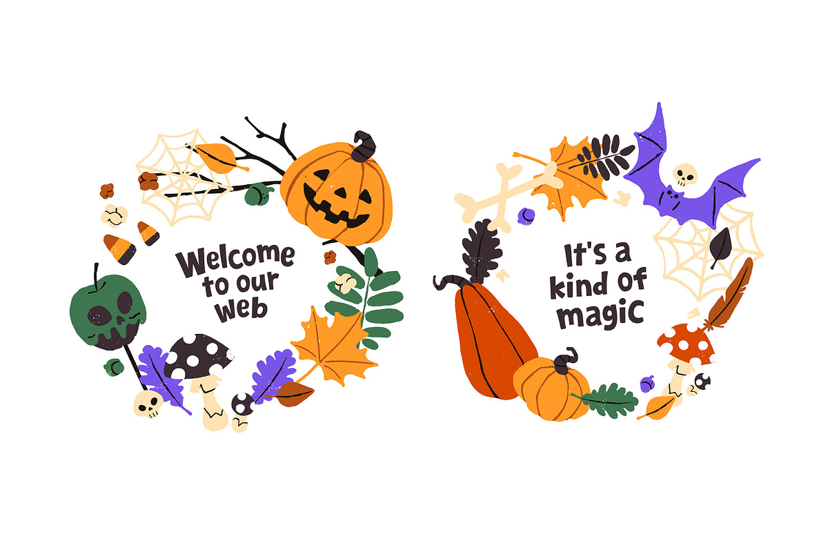 Spooky Halloween wreaths designs set, a Seasonal Illustration by PaperTrident (Photo 5 of 16)