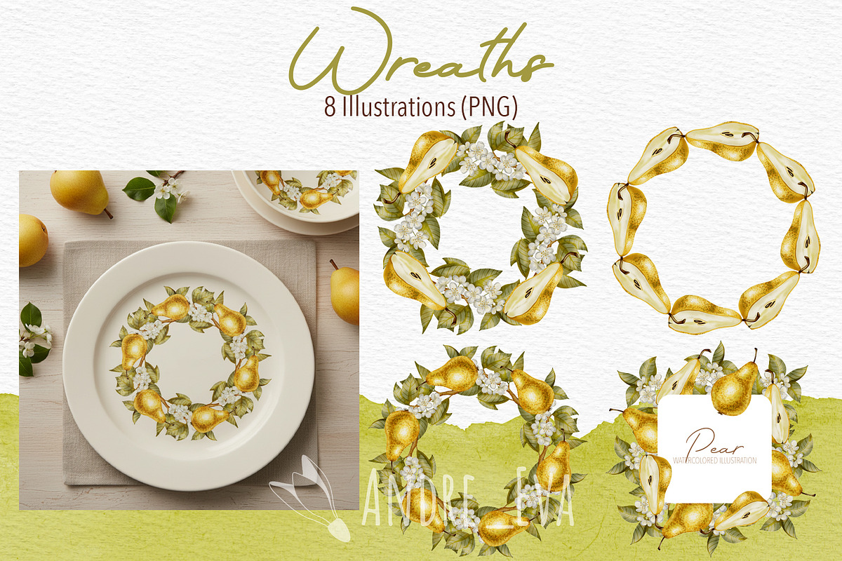 Watercolor Pears Clipart/Pattern, an Illustration by Andre_Eva (Photo 4 of 10)