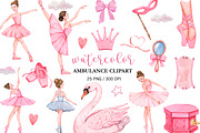 Watercolor Pink Ballet Clipart PNG, a Person Illustration by PatternPalette (Thumbnail 1 of 2)