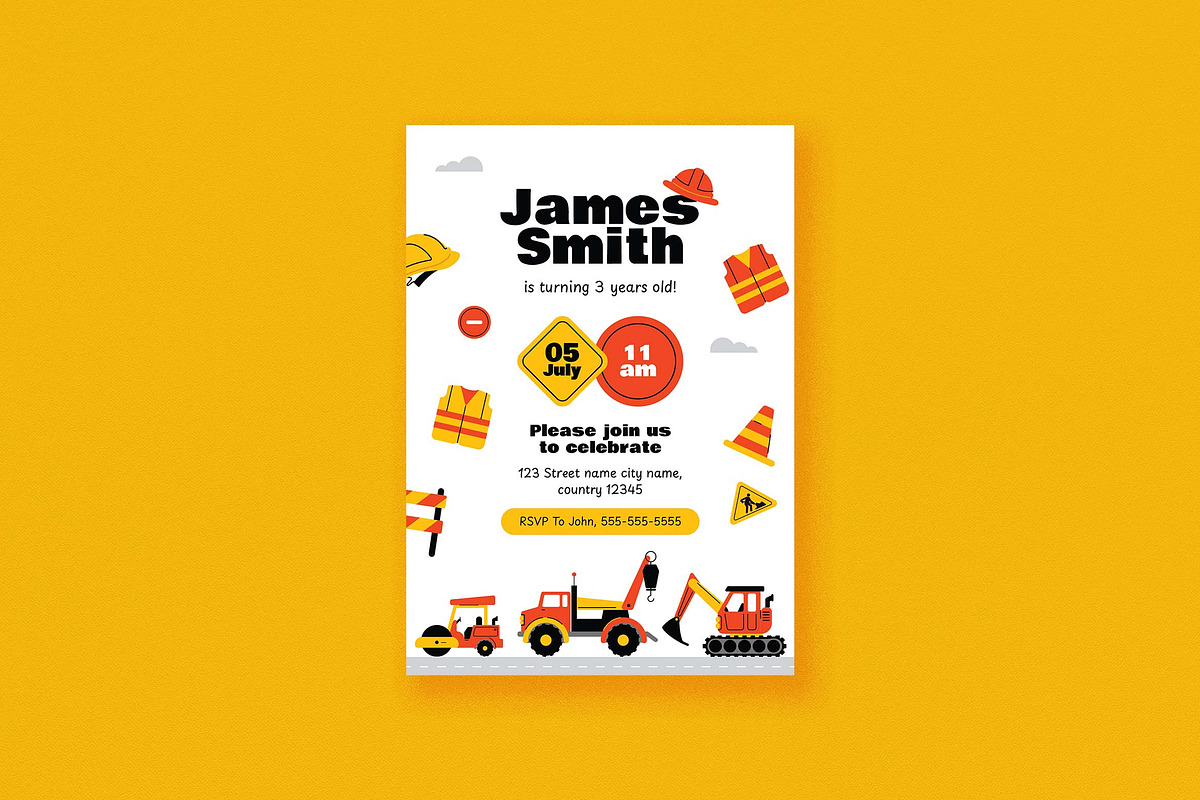 Construction Birthday Invitation 2, an Invitation Template by Vynetta (Photo 3 of 3)
