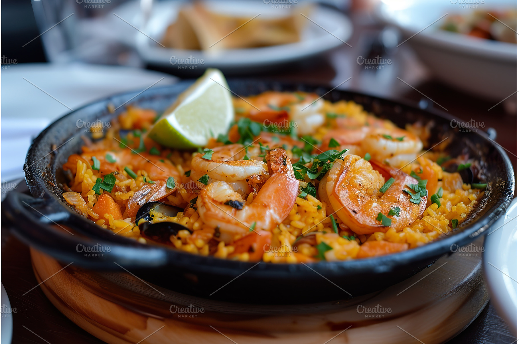 Delicious seafood paella with shrimp, a Food & Drink Photo by Lermont51