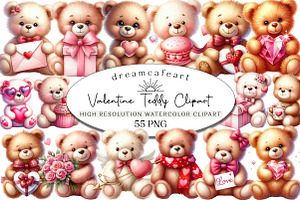 Valentine Teddy with Elements Clipar, an Illustration by DreamCafeArt