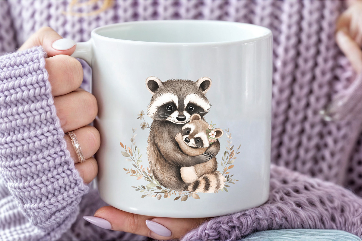 Watercolor Raccoon & Kit Clipart, an Illustration by DreamCafeArt (Photo 8 of 9)