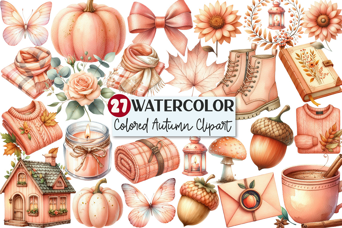 Peach Colored Autumn Clipart, an Illustration by Rose Art (Photo 1 of 8)