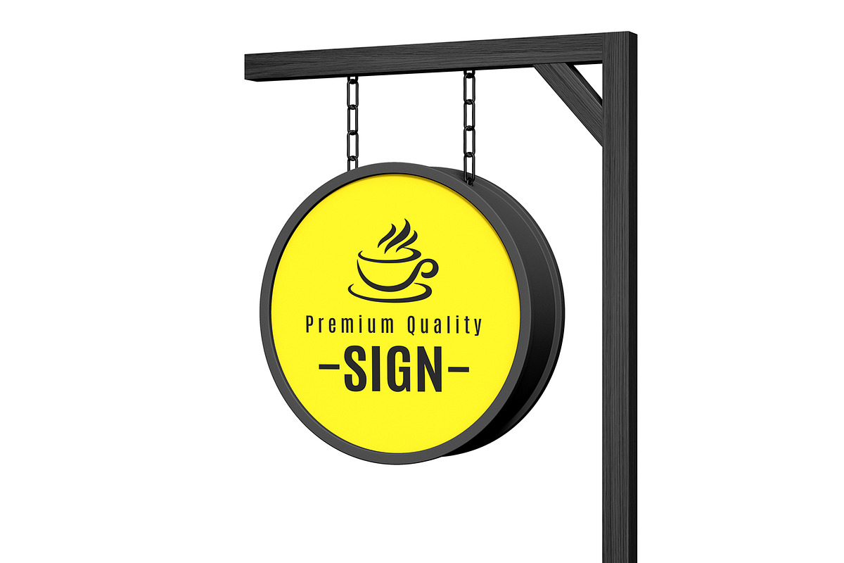 Hanging Storefront Logo Sign Mockup, a Mockup by graphypix (Photo 1 of 4)
