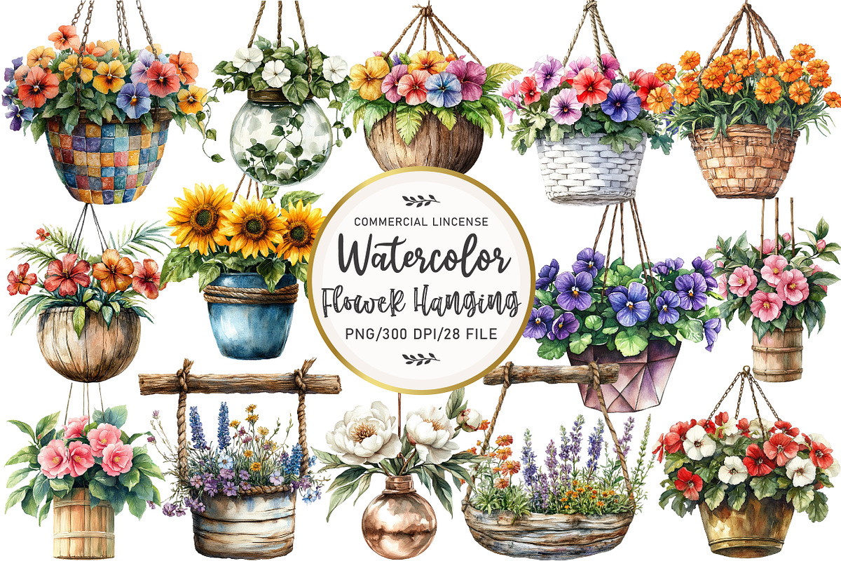 Flower Hanging Plant Vase Clipart, an Illustration by OK Design (Photo 1 of 5)