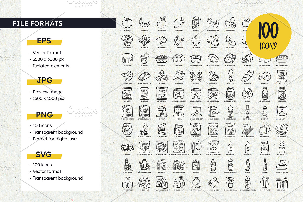 Supermarket Good Icon Set, an Outline Icon by insemar (Photo 3 of 4)