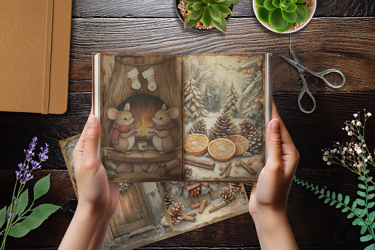 Cozy Christmas Mice Junk Journal, a Stationery Template by V Design Creator (Photo 2 of 8)
