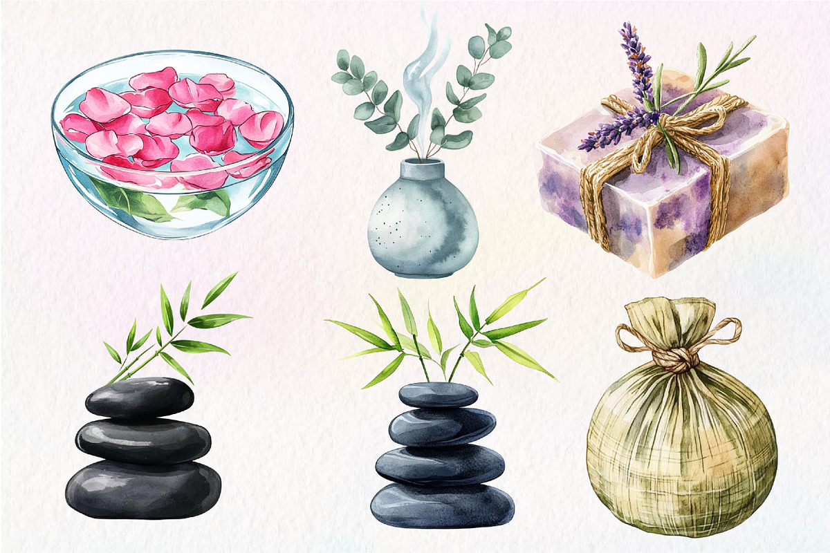 Watercolor Spa Clipart, an Illustration by Dream Creation (Photo 5 of 5)