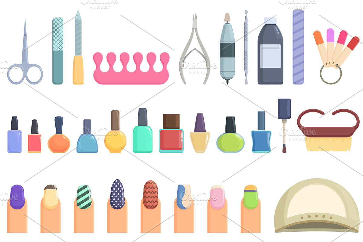 Nail service icons set cartoon, a Person Illustration by Ylivdesign