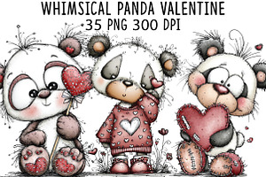 Whimsical Panda Valentine Clipart, an Illustration by CraftArtStudio