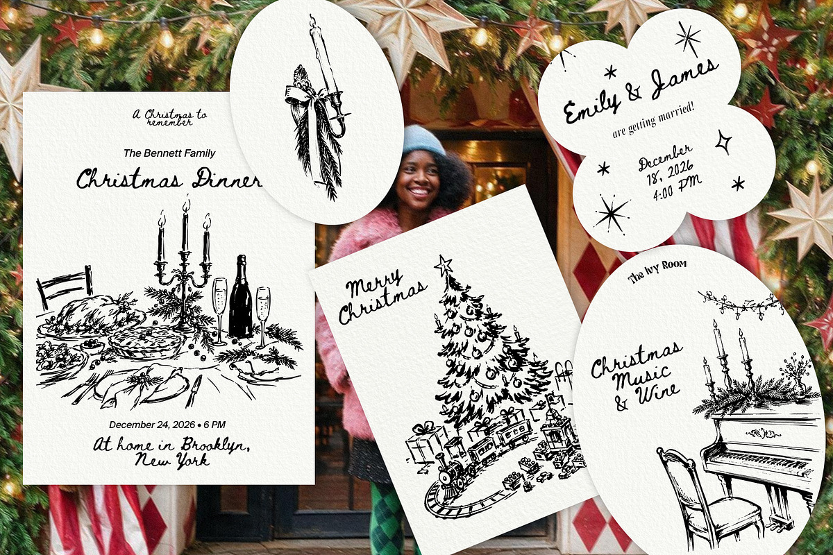 Christmas Vibe: Vector Line Art, a Seasonal Illustration by divanovskaya_nv (Photo 3 of 15)