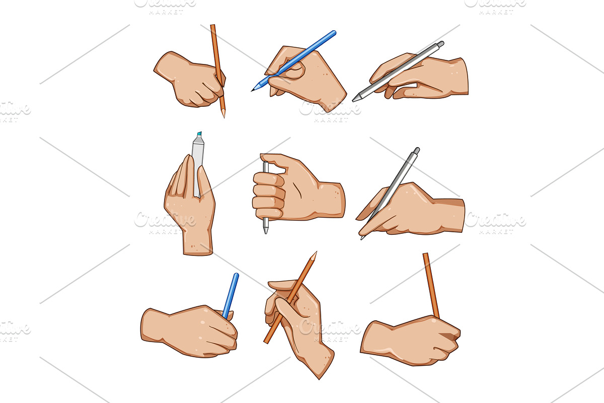 Hands holding various pens and, an Education Illustration by pikepicture