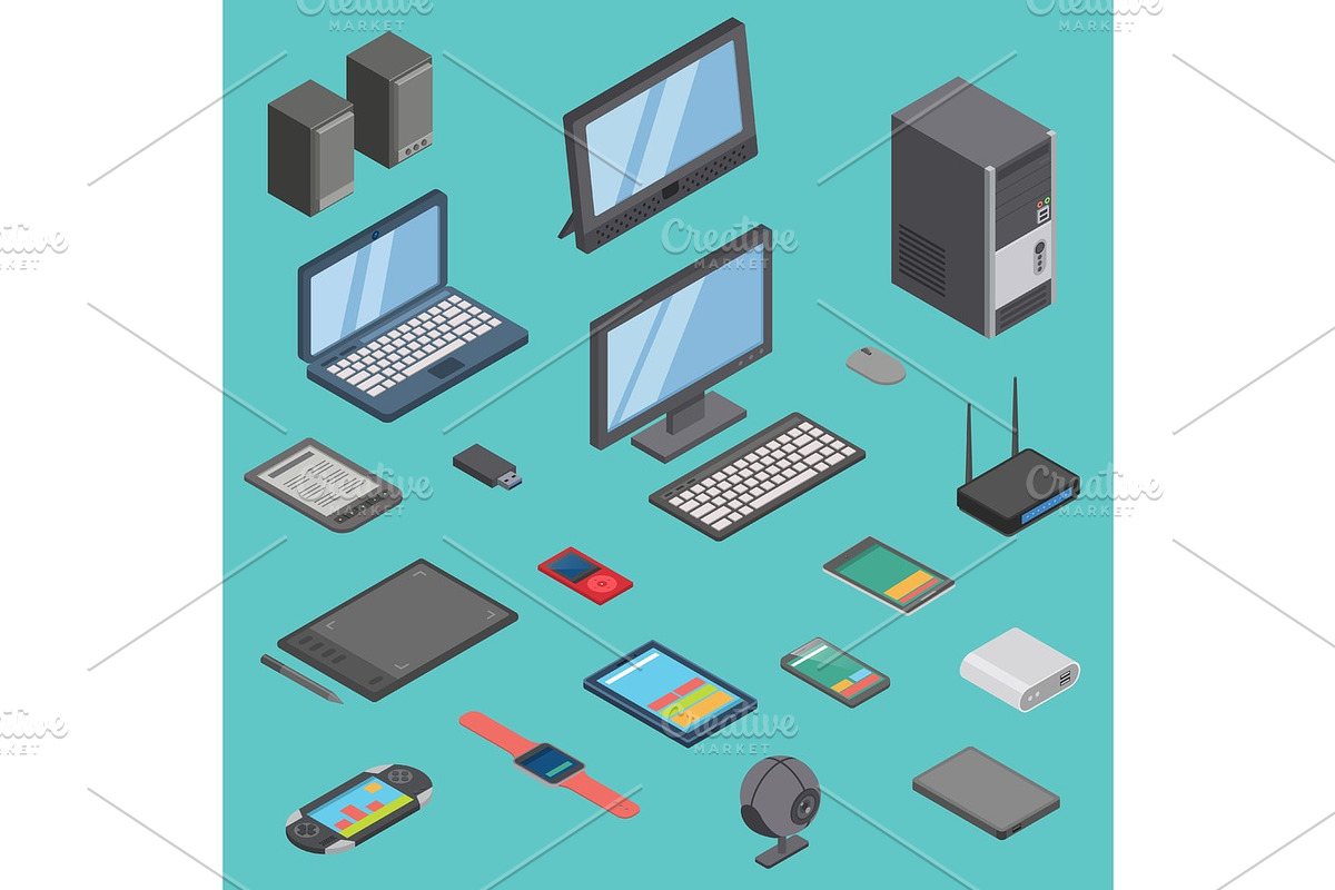 Vector set of isometric computer gadget devices icons wireless ...
