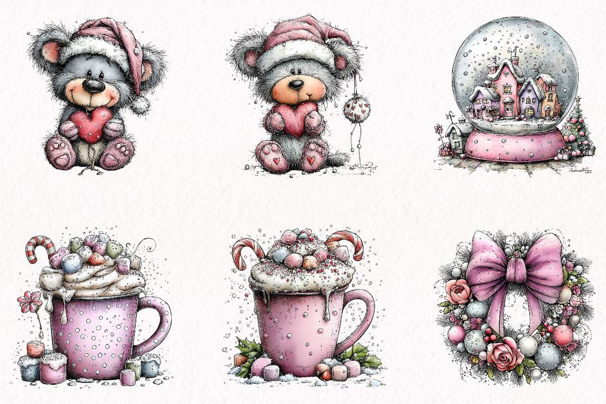 Pink Christmas Clipart Bundle, a Seasonal Illustration by fashionaddict (Photo 3 of 7)