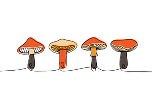 Set Of Mushroom One Line Colored