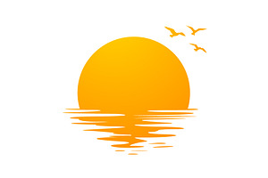 Orange Sunset Or Sundown With Birds, a Seasonal Illustration by Black White Mouse Design