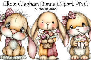 Ellow Gingham Bunny PNG, an Illustration by Daily.Designs