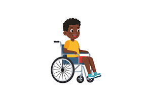 Young boy in a wheelchair smiling br, an Illustration by designvectx