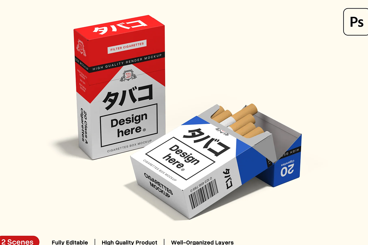 Cigarette Box Mockup 2 Views, a Product Mockup by graphicsauce (Photo 1 of 4)