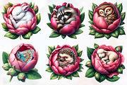 Sleeping Animals in Flowers, an Illustration by Designworld (Thumbnail 2 of 5)
