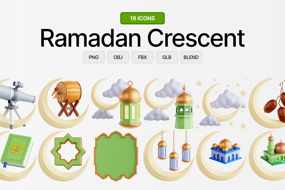 Ramadan Crescent 3D Icon Set, an Object 3D Model by Eklip Studio (Photo 1 of 3)