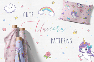 10 Cute  UNICORN Patterns. Vector