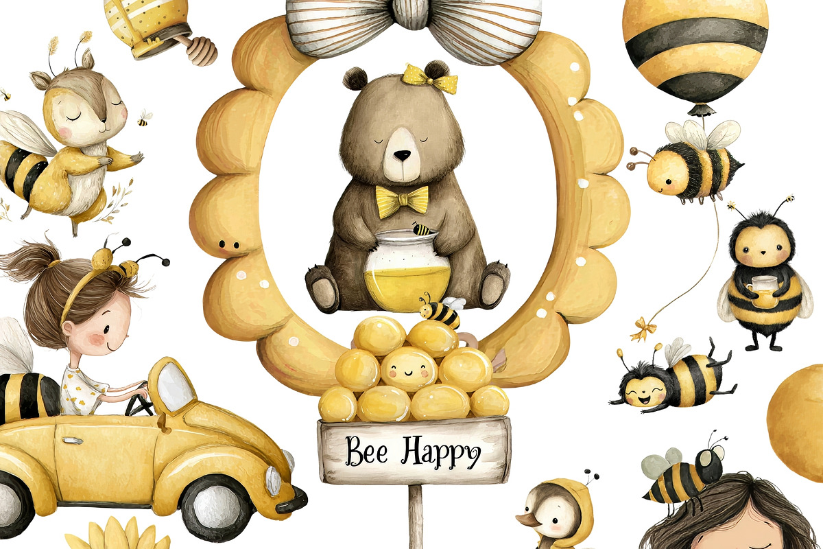Watercolor Bee Clipart Bundle, an Object Illustration by Pati Paints (Photo 1 of 12)